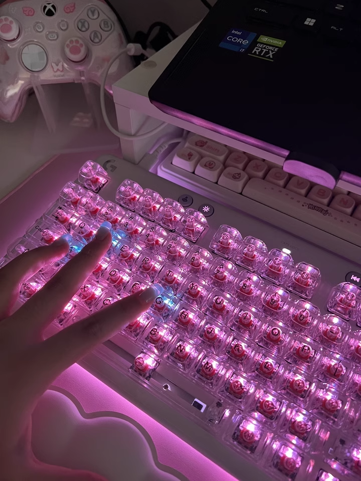 Gaming Accessories Girly - Crystal Transparent Cherry Profile Keycaps For